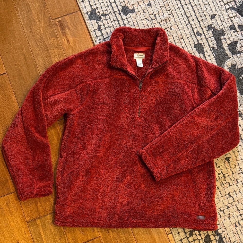 L.L. Bean Men's half Zip-Up Sherpa Fleece Sweater in Rich Coral / Rust XL